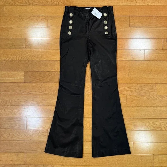 $995 Derek Lam 10 Crosby Size 4 Black Leather Robertson Flare Trousers *READ* - Picture 2 of 13
